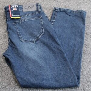 Chaps‎ Mens Straight Fit Jeans Dark Wash Stretch Waistband Riveted Pockets 32x30